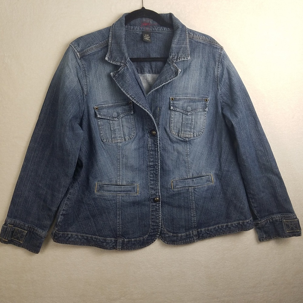 Venezia Plus Size 18/20 Denim Jean Jacket Blazer Button Front Pockets